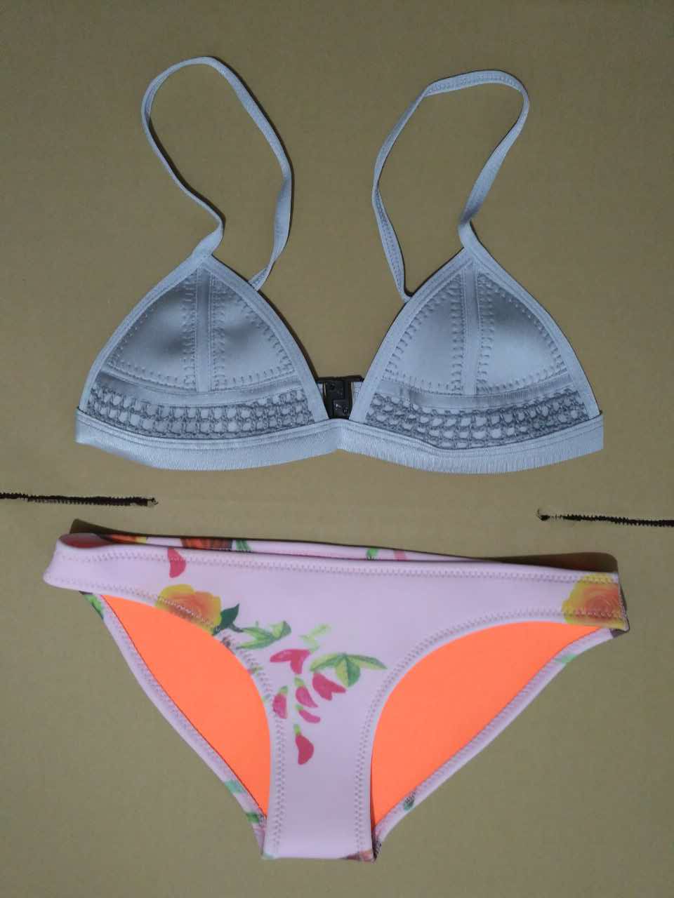 F4642 Soft Floral Crochet Neoprene Bikini Set